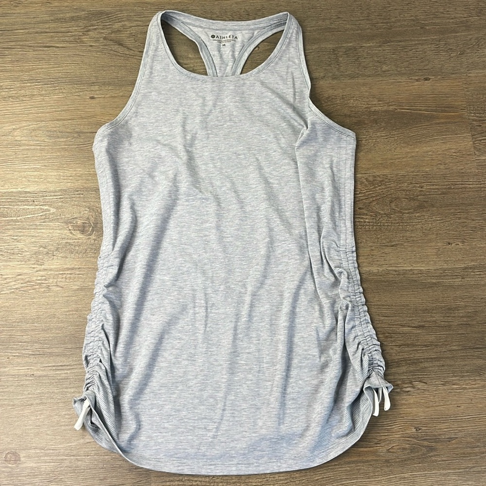 Athleta Women’s Grey Racerback Tank with cinched side toes, size Medium
